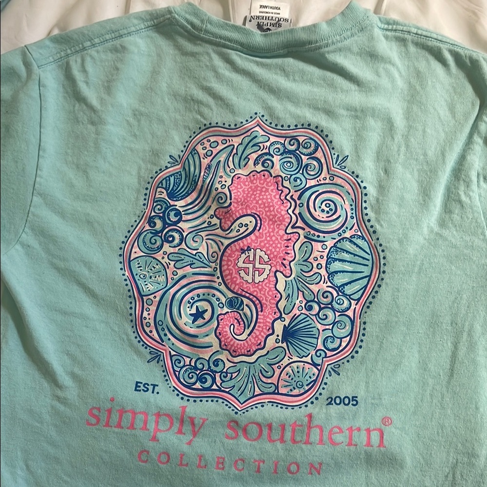Simply Southern Blue Long Sleeve Tee with Pink Sleeve Accent